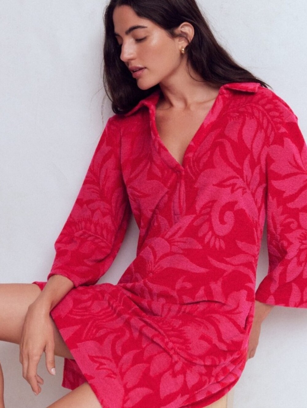 Boden pink and red plush Terrycloth Oriental print cover-up dress - Picture 2 of 10